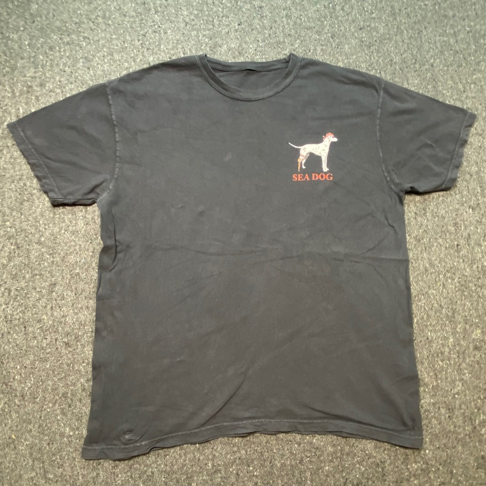 Sea Dog Graphic T Shirt L Mens Black Pirate Pandemic Skull Streetwear Faded